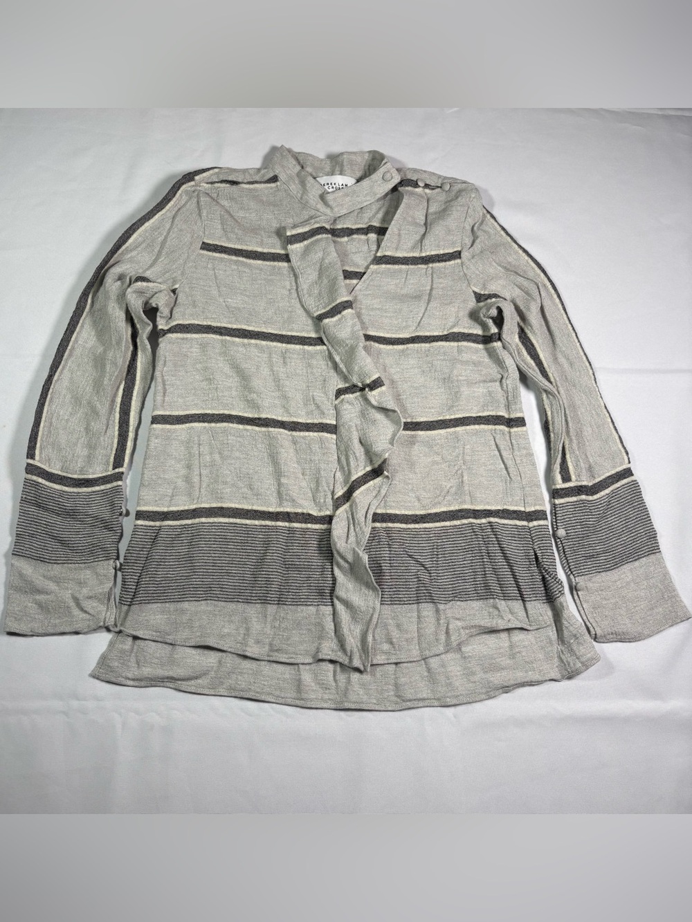Derek Lam 10 Crosby Gray Wool Blend Ruffle Front Blouse Size 4